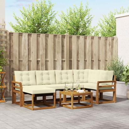 Set de canapele de exterior cu pernă 7 pcs Natural și Crem GartenMobel Dekor