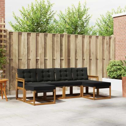 Set de canapele de exterior cu pernă 6 pcs Natural și Negru GartenMobel Dekor