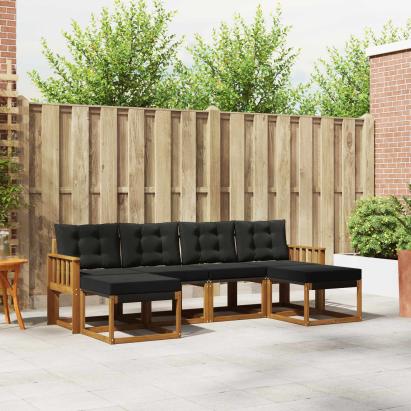 Set de canapele de exterior cu pernă 6 pcs Natural și Negru GartenMobel Dekor