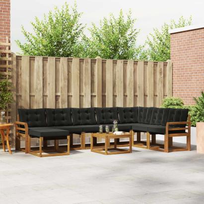 Set de canapele de exterior cu pernă 9 pcs Natural și Negru GartenMobel Dekor