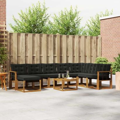 Set de canapele de exterior cu pernă 9 pcs Natural și Negru GartenMobel Dekor