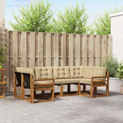 Set de canapele de exterior cu pernă 6 pcs Natural și Bej GartenMobel Dekor