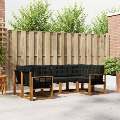 Set de canapele de exterior cu pernă 6 pcs Natural și Negru GartenMobel Dekor