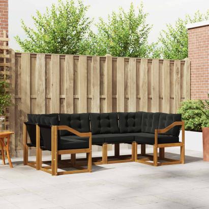 Set de canapele de exterior cu pernă 6 pcs Natural și Negru GartenMobel Dekor