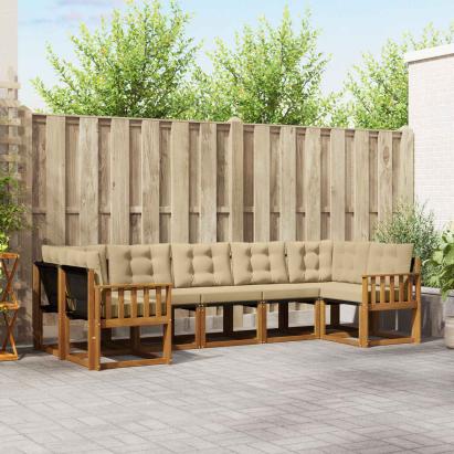 Set de canapele de exterior cu pernă 7 pcs Natural și Bej GartenMobel Dekor