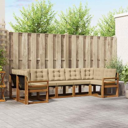 Set de canapele de exterior cu pernă 7 pcs Natural și Bej GartenMobel Dekor