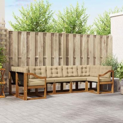 Set de canapele de exterior cu pernă 7 pcs Natural și Bej GartenMobel Dekor