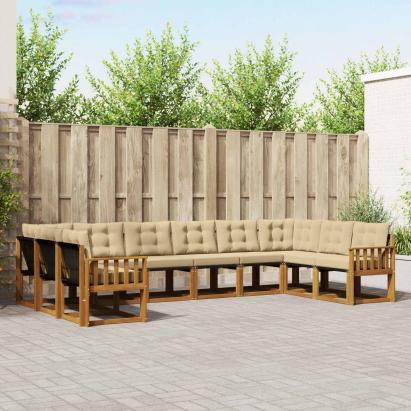 Set de canapele de exterior cu pernă 10 pcs Natural și Bej GartenMobel Dekor