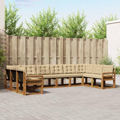 Set de canapele de exterior cu pernă 10 pcs Natural și Bej GartenMobel Dekor