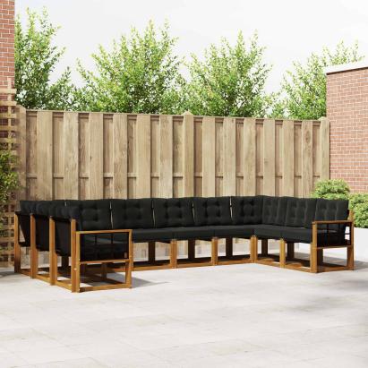 Set de canapele de exterior cu pernă 10 pcs Natural și Negru GartenMobel Dekor