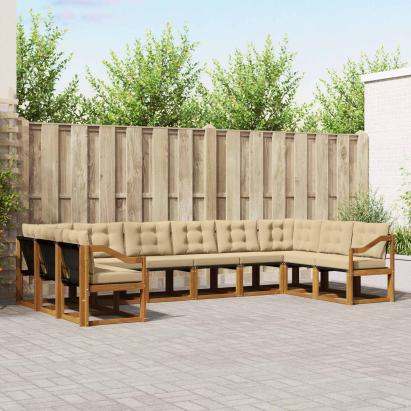 Set de canapele de exterior cu pernă 10 pcs Natural și Bej GartenMobel Dekor