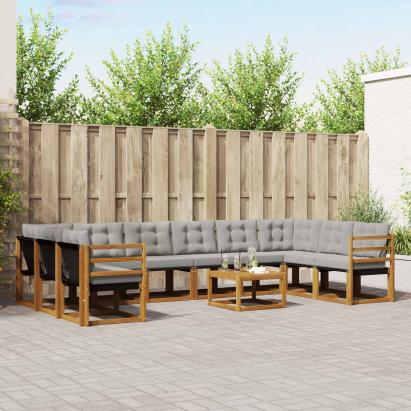 Set de canapele de exterior 11 pcs Gri natural și deschis GartenMobel Dekor
