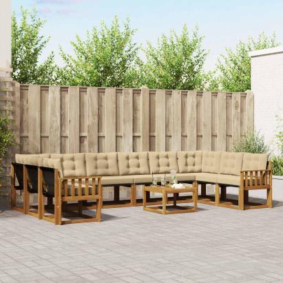 Set de canapele de exterior cu pernă 11 pcs Natural și Bej GartenMobel Dekor