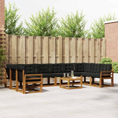 Set de canapele de exterior cu pernă 11 pcs Natural și Negru GartenMobel Dekor