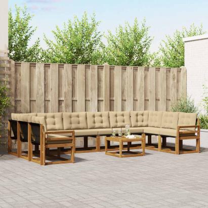 Set de canapele de exterior cu pernă 11 pcs Natural și Bej GartenMobel Dekor