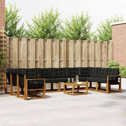 Set de canapele de exterior cu pernă 11 pcs Natural și Negru GartenMobel Dekor