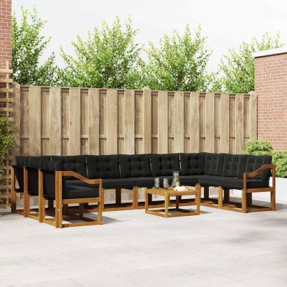 Set de canapele de exterior cu pernă 11 pcs Natural și Negru GartenMobel Dekor