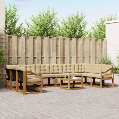 Set de canapele de exterior cu pernă 11 pcs Natural și Bej GartenMobel Dekor