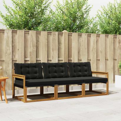 Set de canapele de exterior cu pernă 3 pcs Natural și Negru GartenMobel Dekor