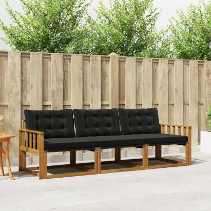 Set de canapele de exterior cu pernă 3 pcs Natural și Negru GartenMobel Dekor