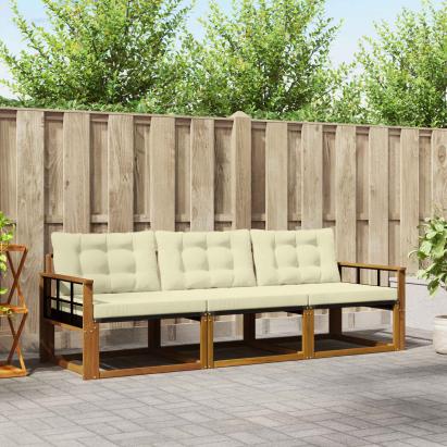 Set de canapele de exterior cu pernă 3 pcs Natural și Crem GartenMobel Dekor