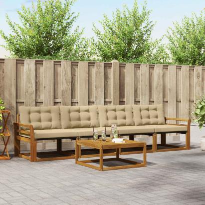 Set de canapele de exterior cu pernă 5 pcs Natural și Bej GartenMobel Dekor