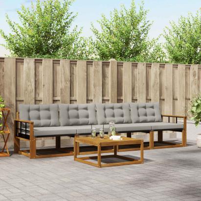 Set de canapele de exterior 5 pcs Gri natural și deschis GartenMobel Dekor