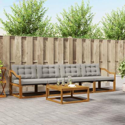 Set de canapele de exterior 5 pcs Gri natural și deschis GartenMobel Dekor