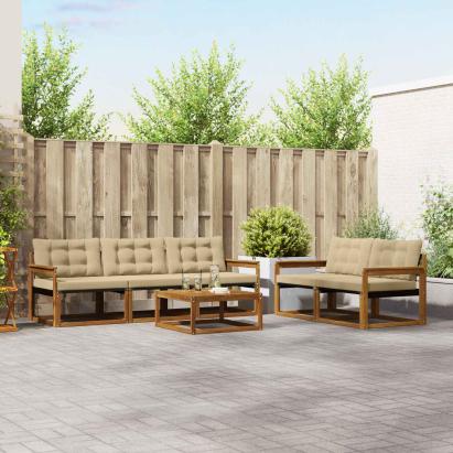 Set de canapele de exterior cu pernă 6 pcs Natural și Bej GartenMobel Dekor