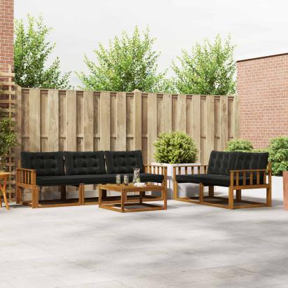 Set de canapele de exterior cu pernă 6 pcs Natural și Negru GartenMobel Dekor