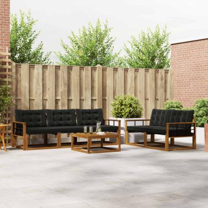 Set de canapele de exterior cu pernă 6 pcs Natural și Negru GartenMobel Dekor