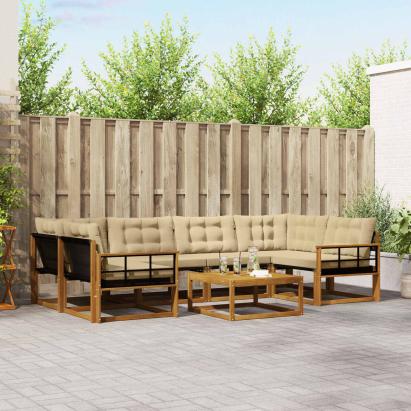 Set de canapele de exterior cu pernă 7 pcs Natural și Bej GartenMobel Dekor