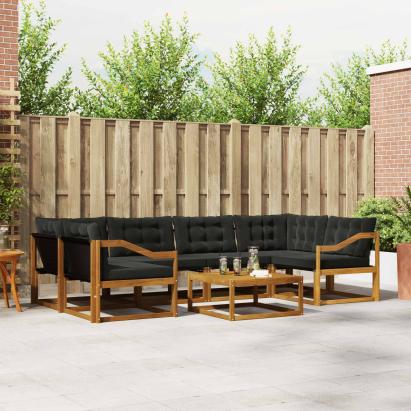 Set de canapele de exterior cu pernă 7 pcs Natural și Negru GartenMobel Dekor