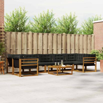 Set de canapele de exterior cu pernă 8 pcs Natural și Negru GartenMobel Dekor