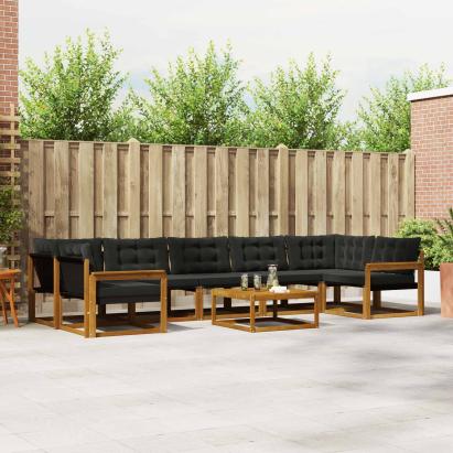 Set de canapele de exterior cu pernă 8 pcs Natural și Negru GartenMobel Dekor