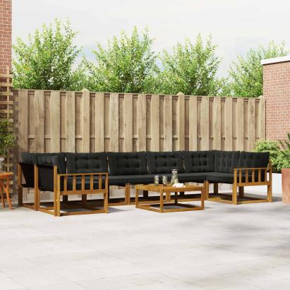 Set de canapele de exterior cu pernă 8 pcs Natural și Negru GartenMobel Dekor