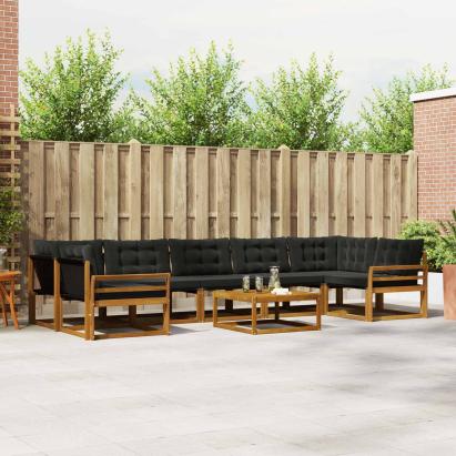 Set de canapele de exterior cu pernă 8 pcs Natural și Negru GartenMobel Dekor