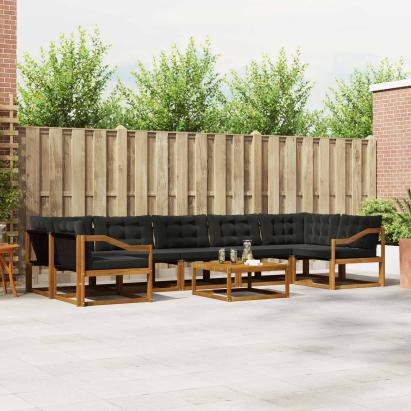 Set de canapele de exterior cu pernă 8 pcs Natural și Negru GartenMobel Dekor