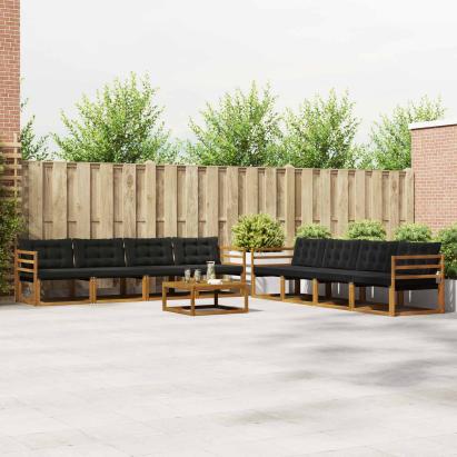 Set de canapele de exterior cu pernă 9 pcs Natural și Negru GartenMobel Dekor