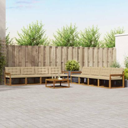 Set de canapele de exterior cu pernă 9 pcs Natural și Bej GartenMobel Dekor