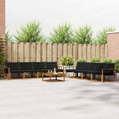 Set de canapele de exterior cu pernă 9 pcs Natural și Negru GartenMobel Dekor