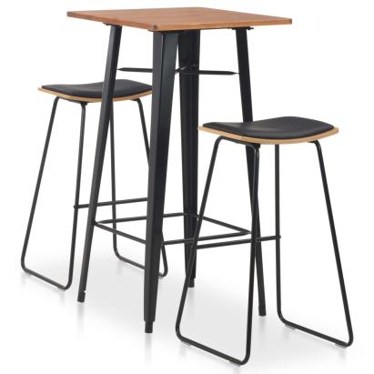 Set mobilier de bar, 3 piese, negru, oțel GartenMobel Dekor