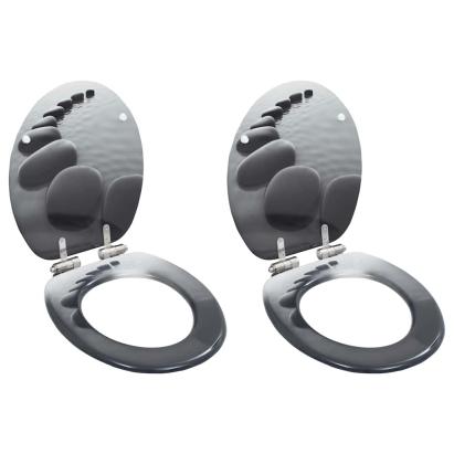 Capace WC cu închidere silențioasă, 2 buc., MDF, design pietre GartenMobel Dekor