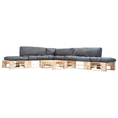 Set mobilier de grădină paleți cu perne gri, 6 piese, lemn GartenMobel Dekor