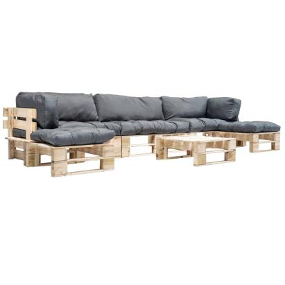 Set mobilier de grădină paleți cu perne gri, 6 piese, lemn GartenMobel Dekor