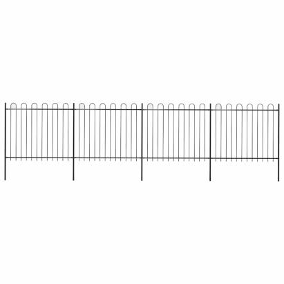 Gard de grădină cu vârf circular din oțel 714,5 x 150 cm, negru GartenMobel Dekor