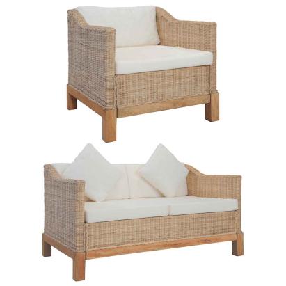 Set de canapele cu perne, 2 piese, culoare naturală, ratan GartenMobel Dekor