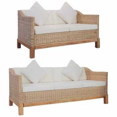 Set de canapele cu perne, 2 piese, culoare naturală, ratan GartenMobel Dekor