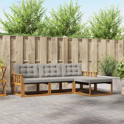 Set de canapele de exterior 4 pcs Gri natural și deschis GartenMobel Dekor