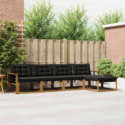 Set de canapele de exterior cu pernă 5 pcs Natural și Negru GartenMobel Dekor